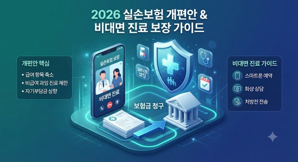 2026년 실손보험 개편안 및 비대면 진료 보장 범위 총정리 1 2026년 실손보험 개편안 및 비대면 진료 보장 범위 인포그래픽