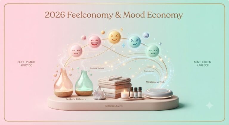 2026 트렌드 키워드 필코노미와 기분 경제 분석 및 돈 버는 틈새 아이템 인포그래픽