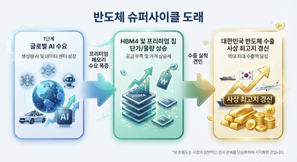 2026년 하반기 반도체 수출 증가율 및 고부가가치 칩 비중 추이 구조도