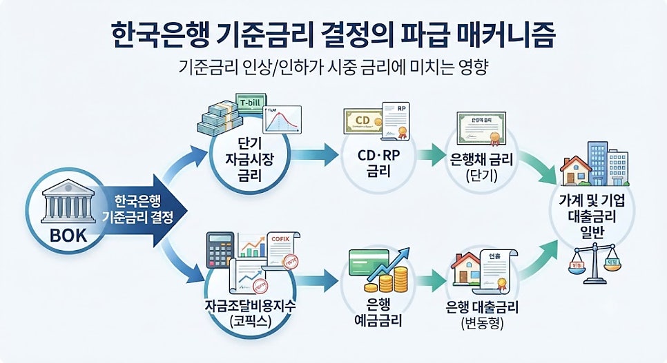 2026년 한국은행 기준금리 전망 및 시중은행 금리 추이 분석 2 2026 한국은행 기준금리 피벗 및 시중은행 금리 전이 매커니즘 구조도