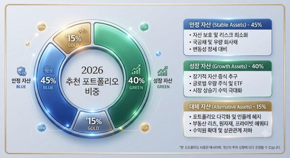 고수들이 말하는 2026 재테크 핵심: 고금리 시대 살아남는 자산배분 27 2026 고금리 시대 추천 자산배분 비중 파이 차트 및 수익률 그래프