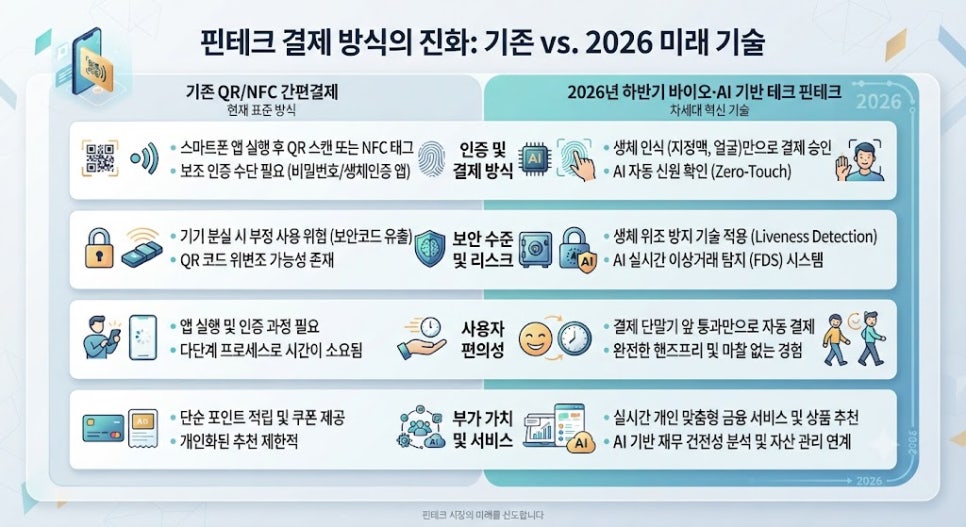 기존 핀테크 vs 2026 테크 핀테크 기술 서비스 비교 인포그래픽