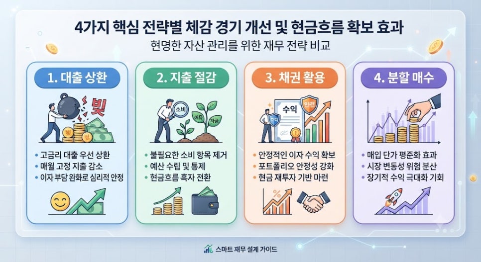 가계부채와 금리 부담 속 체감 경기 살리는 2026 하반기 자산 관리 팁 3 자산 관리 항목별 체감 경기 개선 및 재정 안정화 효과 인포그래픽