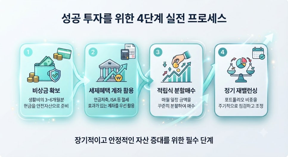2026년 주식 투자 초보를 위한 연령별 포트폴리오 자산 배분 전략 4 초보 투자자 자산 배분 실전 관리 프로세스 카드