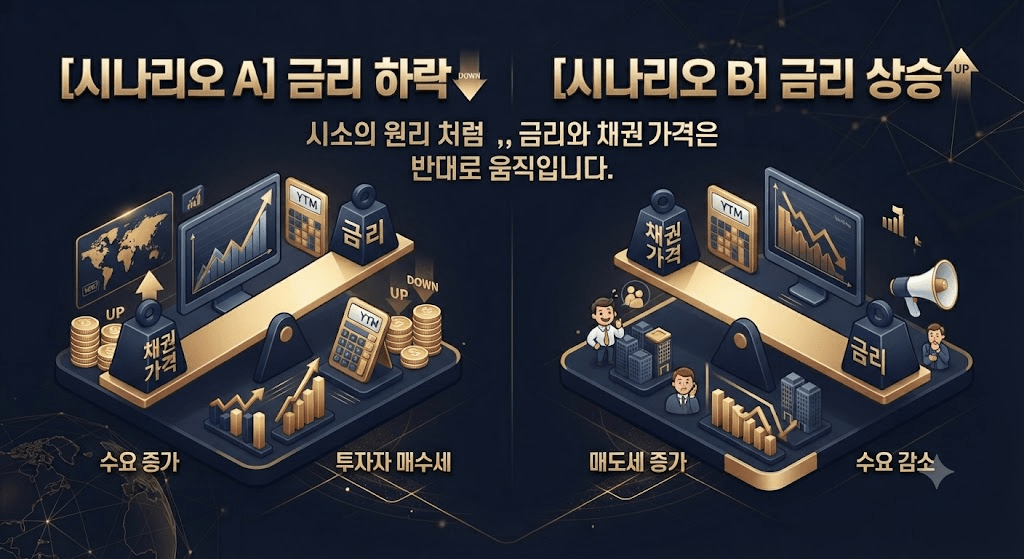 금리 변동에 따른 채권 가격 변화 구조도