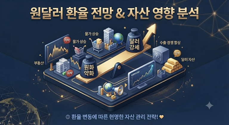 원달러 환율 전망 및 환율 상승 시 주식·부동산·물가 영향 인포그래픽