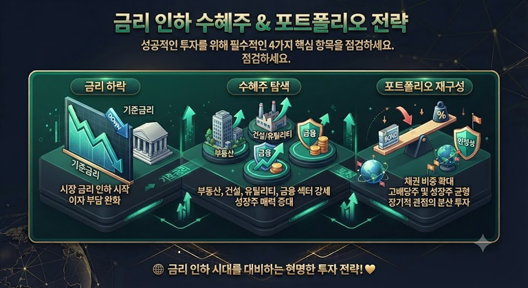 금리 인하 수혜주 및 성장주·채권 ETF 포트폴리오 구성법 총정리 인포그래픽