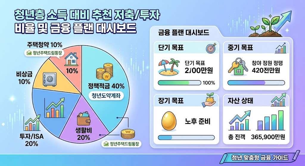 청년층 소득대비 자산 배분 포트폴리오 및 금융 플랜 대시보드