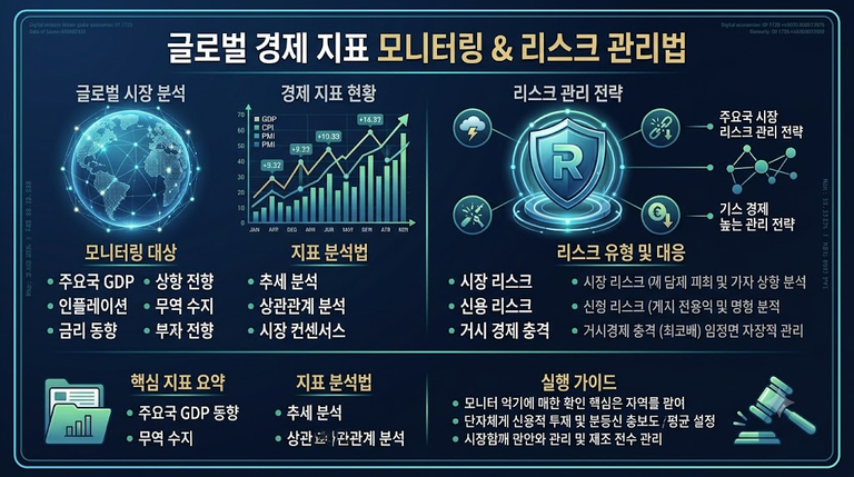 글로벌 경제 지표 모니터링 및 리스크 관리법 인포그래픽