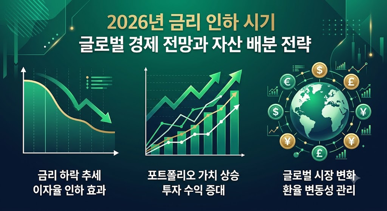 2026년 금리 인하 시기 글로벌 경제 전망과 자산 배분 전략 인포그래픽