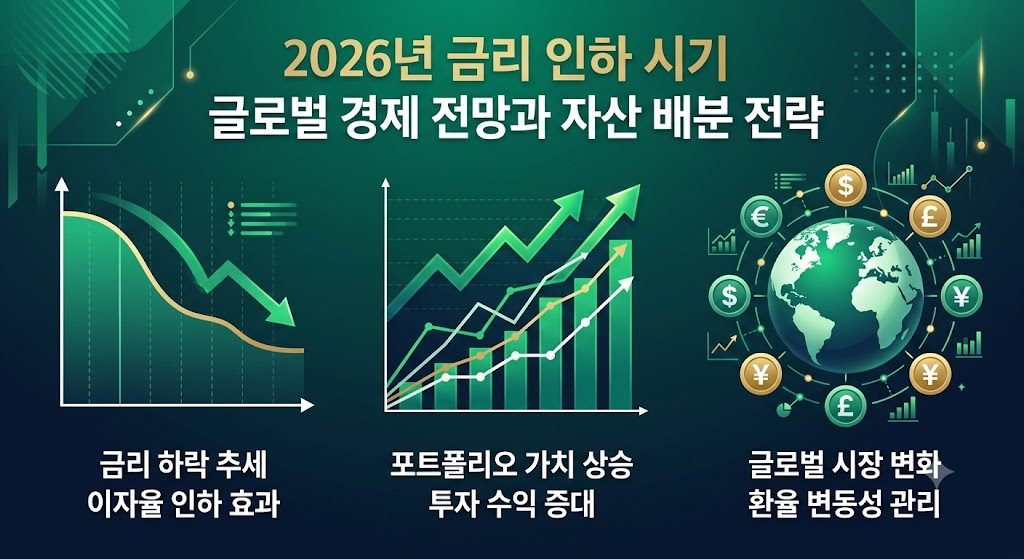2026년 금리 인하 시기 글로벌 경제 전망과 자산 배분 전략 인포그래픽