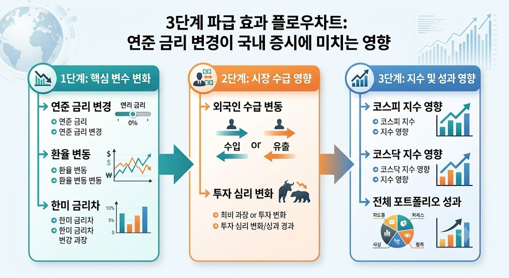 연준 통화 정책 국내 증시 영향 분석과 투자 대응 전략 2 미 연준 금리 변동이 국내 증시 및 환율에 미치는 파급 효과 구조도