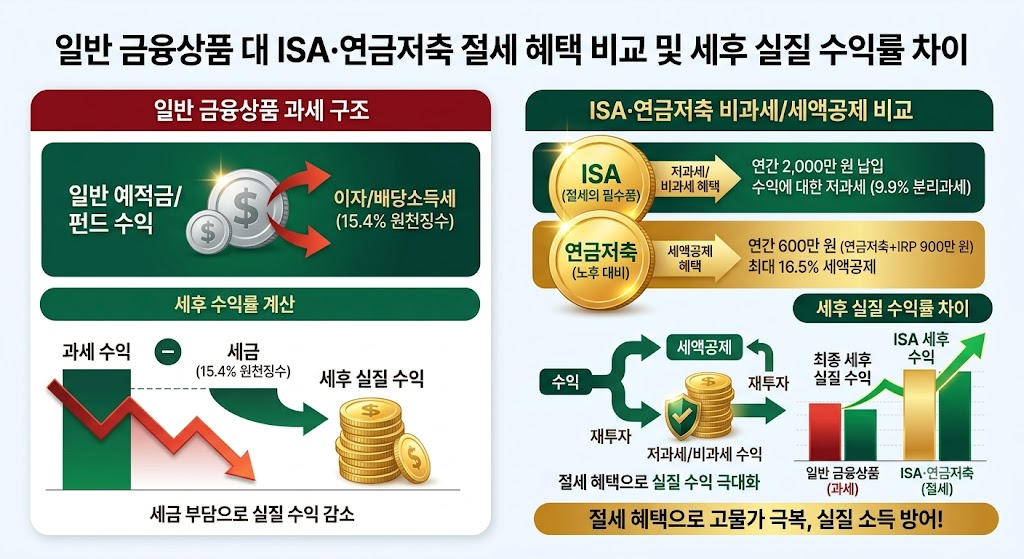 고물가 시대 명목 수익률 대 세후 실질 수익률 비교 및 절세 구조도