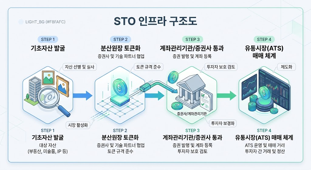 가상자산 제도권 편입과 STO(토큰증권) 시장 투자 가이드 2 가상자산 제도권 편입과 STO 발행·유통 메커니즘 구조도