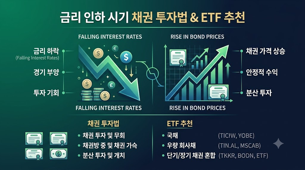 금리 인하 시기 채권 투자 방법 및 ETF 추천 인포그래픽