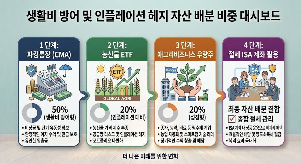 장바구니 물가 방어형 자산 배분 비율 및 헷지 포트폴리오 대시보드