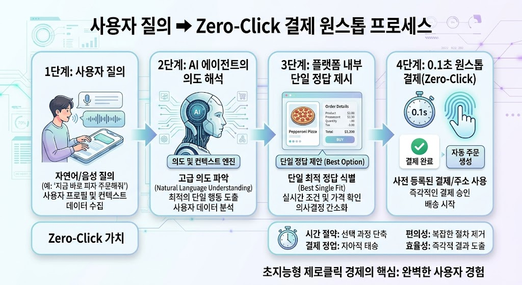 소비자 선택을 최소화하는 '제로클릭' 경제와 디지털 플랫폼 비즈니스 트렌드 2 제로클릭 경제의 AI 탐색-자동 결제 완결 및 월드가든 플랫폼 메커니즘 구조도