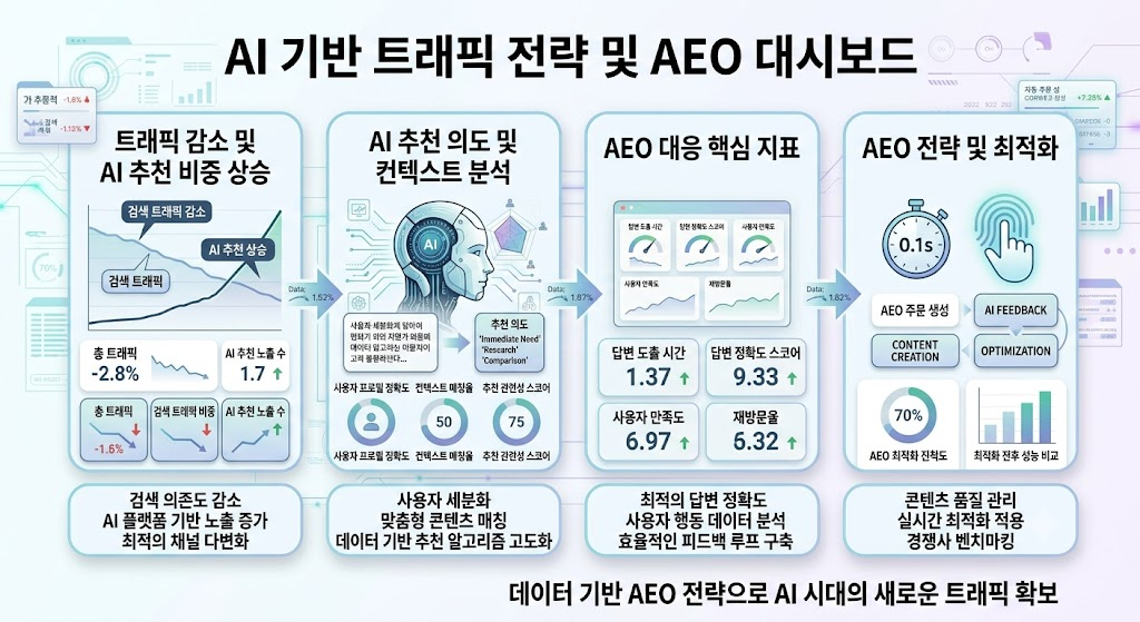 소비자 선택을 최소화하는 '제로클릭' 경제와 디지털 플랫폼 비즈니스 트렌드 3 제로클릭 커머스 전환에 따른 마케팅 KPI 및 AEO 대응 대시보드