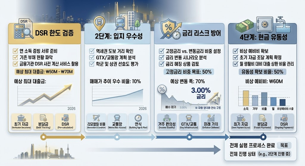 2026년 서울 집값 전망, 금리 3% 시대 내 집 마련 전략 4 2026년 서울 내 집 마련 4단계 실행 프로세스 체크리스트 카드