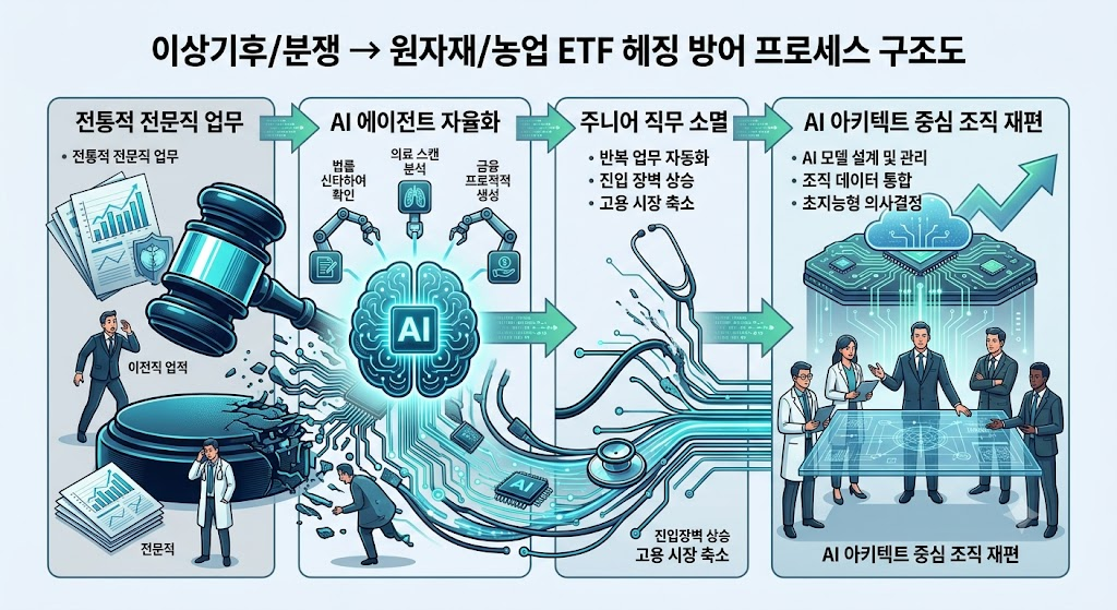 AI 전환(AX)의 역습: 전문직 일자리 소멸과 노동 시장의 구조적 변화 2 AX 진행에 따른 지식 노동 자동화 및 노동 시장 개편 구조도